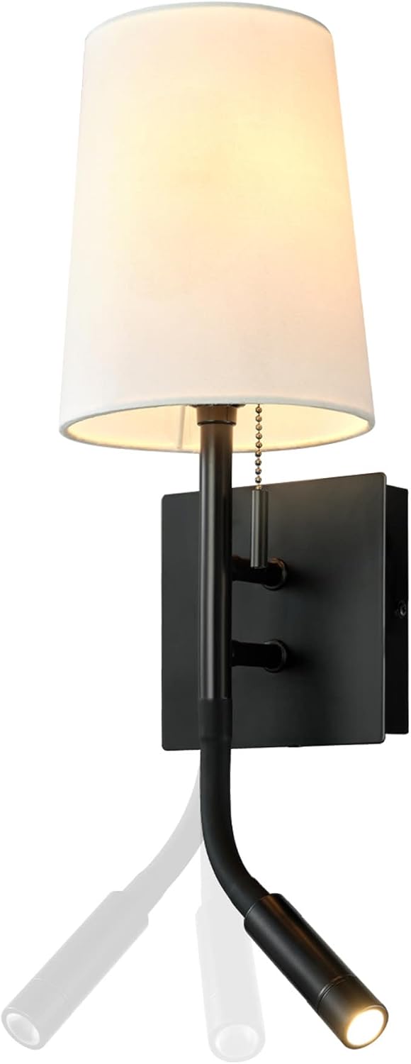 Globe Electric 91009486 D'Angelo Single Light 21" Tall Hardwired or Plug-in Wall Sconce with LED Reading Light and USB-A/C Ports - Matte Black