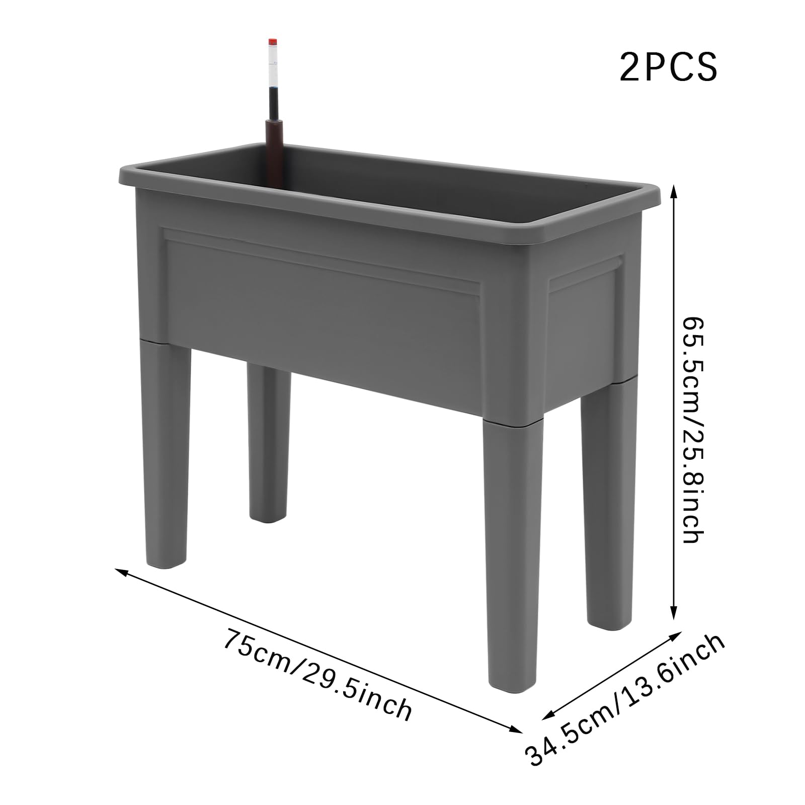 Lot de 2 jardinières pour balcon 75 x 34,5 x 65,5 cm – Jardinière carrée en plastique pour légumes, fleurs et herbes – Jardinière moderne pour terrasse, jardin et cour