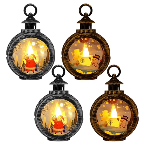 4 Stück Weihnachtsdeko Laterne, Laterne Weihnachten, LED Kugellaterne...