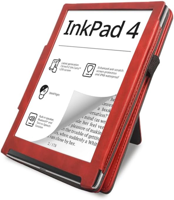 Compatible with Pocketbook Inkpad Color 2 / Inkpad Color 3 / Inkpad 4 Tablet case Ultra Slim Leather Cover Case Folding Stand Cover Rugged Auto Sleep/Wake Hard Shell (Red)