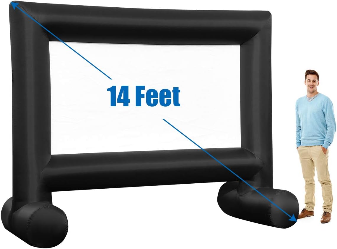 Tangkula 14FT Inflatable Indoor and Outdoor Movie Projector Screen, Blow up Mega Movie Screen with Built-in Blower, Tie-Downs & Storage Bag for Front and Rear Projection, Home Theater Cinema (14FT)