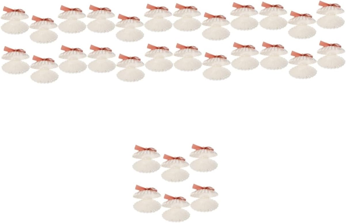 Amosfun 30pcs Seashell Candy Boxes Elegant Plastic Wedding Candy Containers with Ribbons for Birthday Party Favors Unique Shell Design for Special Occasions and