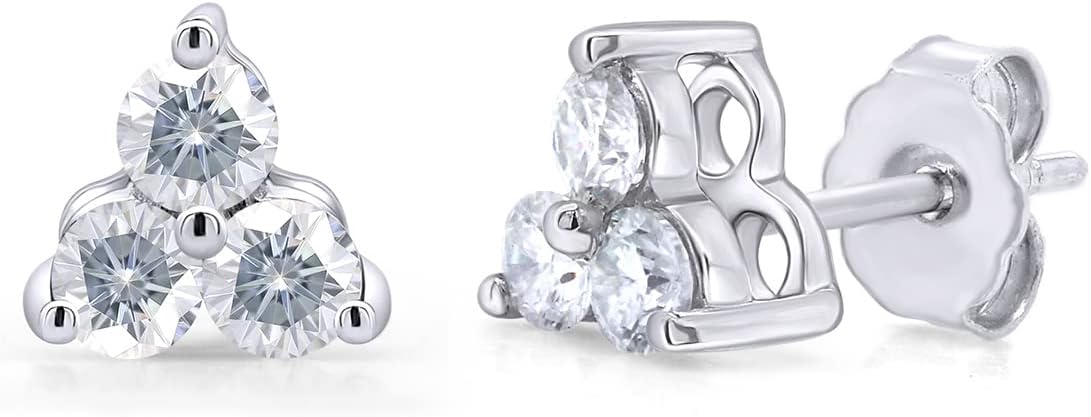 SAVEARTH DIAMONDS Three Stone Design, 1/2 Carat CT.T.W Round Cut Lab Created G-H Color Moissanite Diamond Stud Earrings In 14k Gold Over Sterling Silver Jewelry For Women Birthday, (0.50 Cttw)