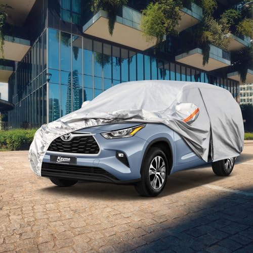Image of Kayme 6 Layers SUV Car Cover Custom Fit for Toyota Highlander (2007-2025) Waterproof All Weather for Automobiles, Outdoor Full Cover Rain Sun UV Protection.Silver