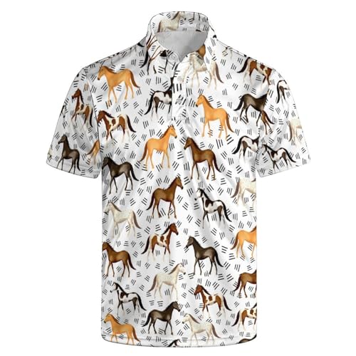 Men's Funny Horse Racing Polo Shirts - Short Sleeve Golf Polo Shirts XL