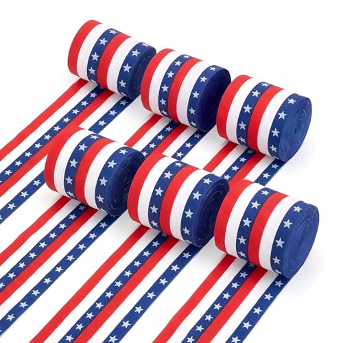 6 Rolls Patriotic Crepe Paper Streamers 198 Ft Red White and Blue Crepe Rolls 4th of July Paper Streamers for Independence Day Memorial Day American Theme Party Decorations(2.4 Inch x 33 Ft/Roll)