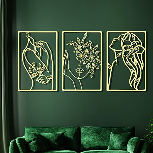 CHENGU 3 Pieces Gold Wall Decor Minimalist Wall Art Metal Line Wall Art Wall Decor for Bedroom Single Line Female for Kitchen Bathroom Living Room(Flower) by CHENGU - Used condition - US$13.73