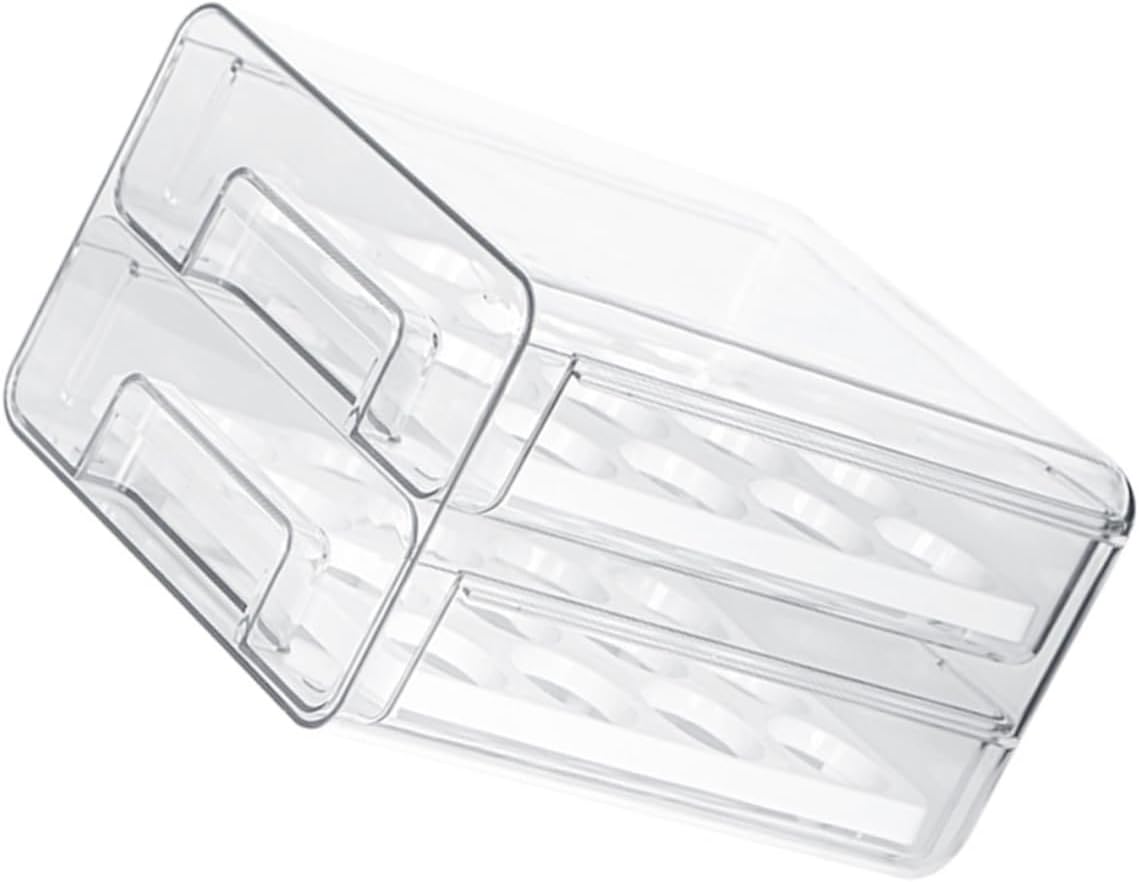 Egg Container for Refrigerator Double Egg Storage Box with Ventilation Space Saving Egg Tray Holder for Fridge Organization and Freshness
