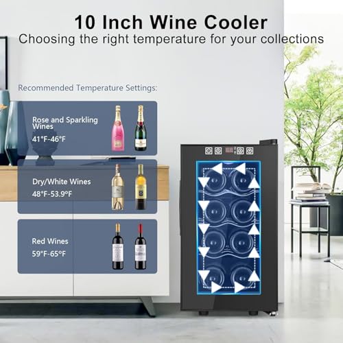 8 Bottles Wine Cooler Refrigerator, Small Wine Fridge, Mini Wine Fridge Countertop with Glass Door Wine Cellars for Red Wine, Champagne, Dry White Wine, Sparkling Wines