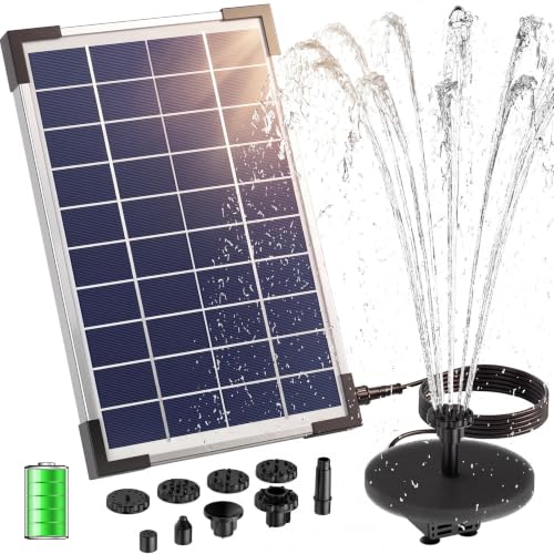 AISITIN 5.5W Solar Fountain Pump Backup Solar Floating Water Fountain Pump 10 Forms of Water Spray for Bird Bath Fish Tank Pond Garden