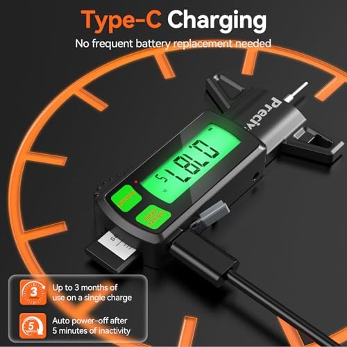 Preciva Rechargeable Tire Tread Depth Gauge, Touch Screen Digital Tire Depth Gauge with Lighting, in/MM/F Conversion, IP54 Waterproof, Auto Power Off, for Tread Depth, Brake Shoe and Pad Wear - 5