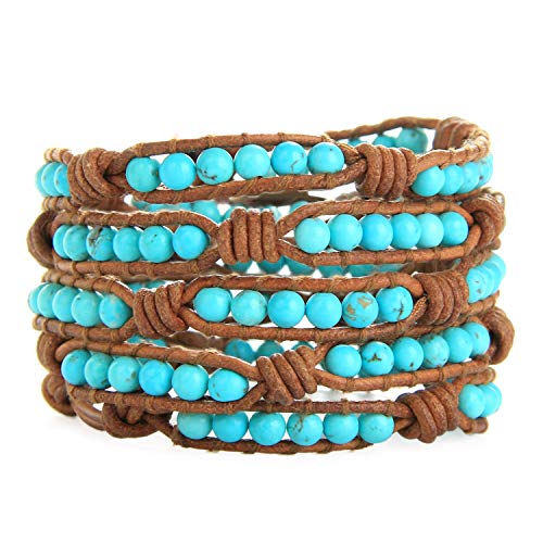 Image of C.QUAN CHI Natural Crystal Bead Bracelet Leather Wrap Bracelet 5 Wrap Stackable Braid Bracelet Bangle Jewelry Birthday Gifts