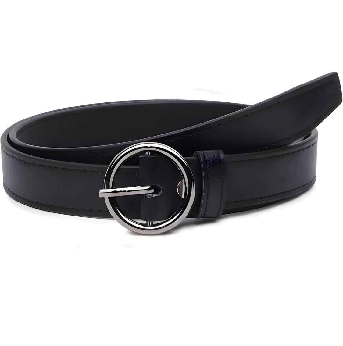 Women's Faux Leather Belt with Single Ring Buckle, Black color, stylish and sleak design for girls and womens-image-1
