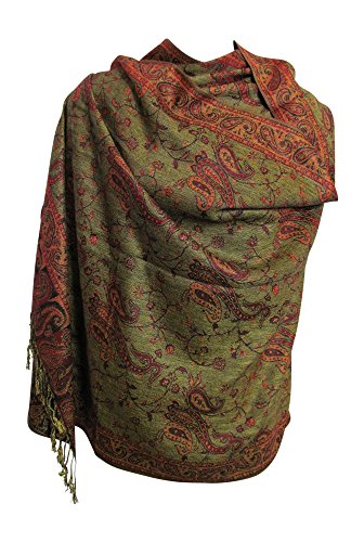Reversible Jacquard Paisley Pashmina Silk Fringe Shawl Wrap Scarf2