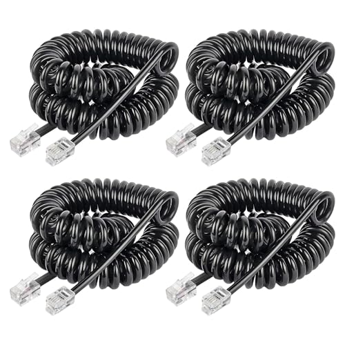 Unikeen 4 St&uuml;ck 2.5m RJ10 Telefon Telefonkabel, 4P4C Telefonh&ouml;rer Spiralkabel RJ22 Telefonkabel Kabel Schwarz Gewickelten RJ9 Telefonh&ouml;rer Verl&auml;ngerung f&uuml;r Festnetz-Telefon des Home Office