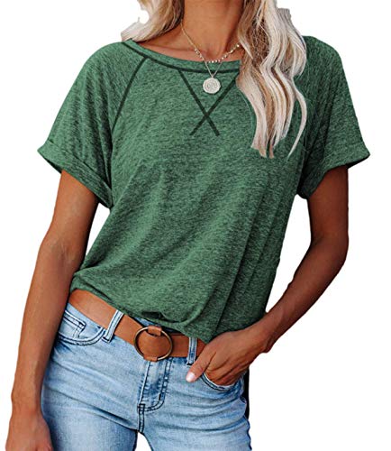 Blusa feminina de manga curta estilo raglan confortável PinUp Angel, Verde, XL