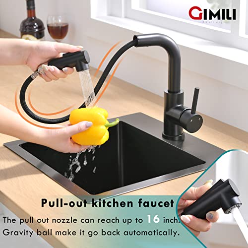 Gimili Modern Bar Sink Faucet For Kitchen Sink Single Handle With Pull Out Sprayer Hot And Cold Prep Sink Faucet Matte Black thumb #2