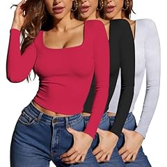 3-pack Black Gray Red Square Neck