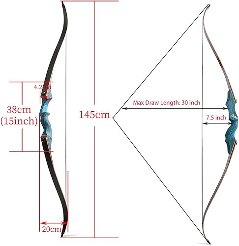 Vista 45 de ZSHJGJR Arco recurvo original Black Hunter de 60 pulgadas para adultos, arco largo de caza americana, arco de tiro con arco de 20 a 60 libras