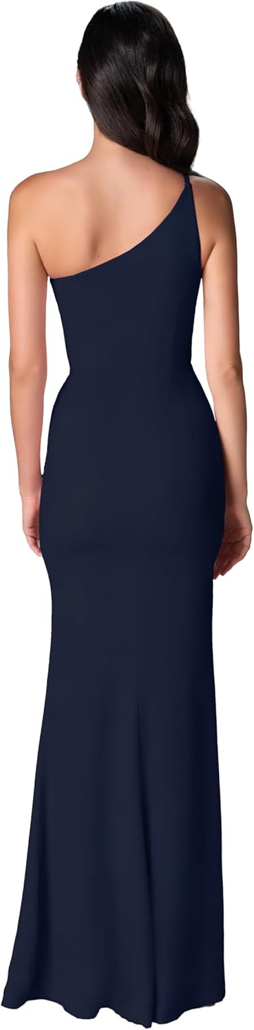 Dress the Population Womens Amy Asymmetrical Neckline Sleeveless High Slit Maxi Dress