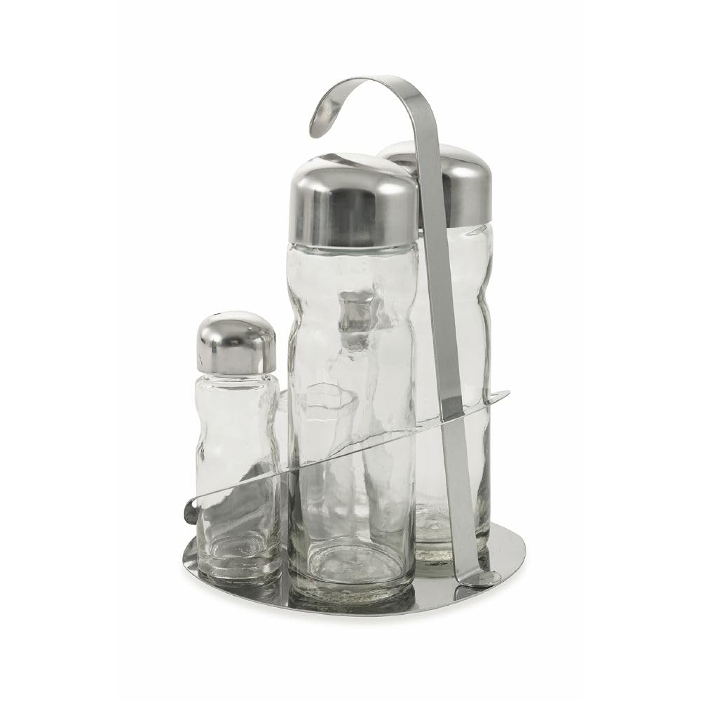 APS Sale/Pepe Menage – Pro di circa 8,5 x 5,7 cm, altezza 11,5 cm in acciaio inox opaco, Vetro TRITA Sale/Pepe M. coperchio in acciaio inossidabile in scatola di cartone