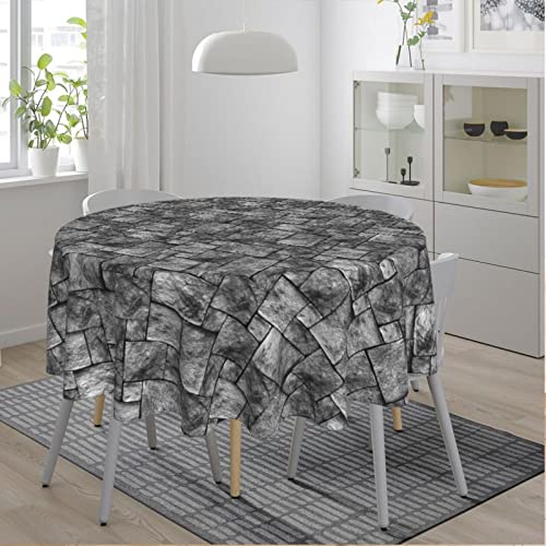 Medieval Castle Stone Wall Brick Rock Halloween Waterproof Picnic Patio Party Round Table Cloth Cover Decorations Fabric 60 Inch Circular Tablecloth For 20-47 Inch Home Dining Room Kitchen Decor #TOP1