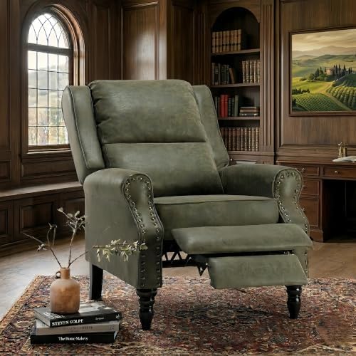 Image of Leather Recliner Chair with Adjustable Backrest & Footrest, Green