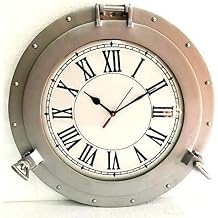 17" Brass Ship Porthole Clock Nautical Wall Clock Home Decor Nautical Brass Porthole Mirror, Pirate's Boat Decorative Mirror, Captain's Maritime Beach,