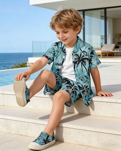 Image of SANGTREE 3 Piece Boy Outfits Short Sleeve Shirt and Shorts Set Beach Vacation Summer Clothes, 3 Months - 9 Years