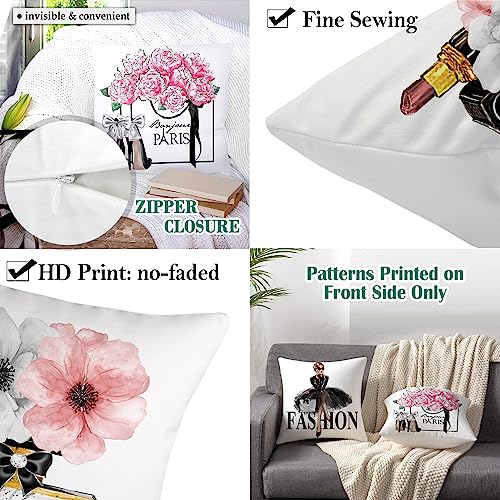 FCOZM Set of 4 Throw Pillow Covers 18x18 Fashion Cute Black Pink by FCOZM - Used condition - Image 4