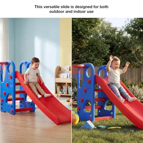 Baybee Garden Baby Slide for Kids with Basketball Hoop, Red - Image 5