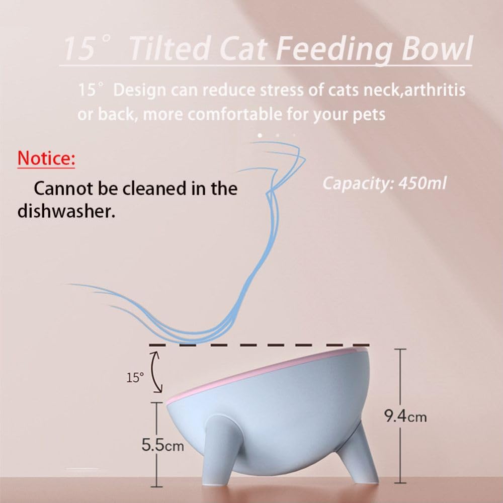 Raised Cat Bowls with Stand, Tilted 15° for Kittens Pink, 1PCS - Image 2