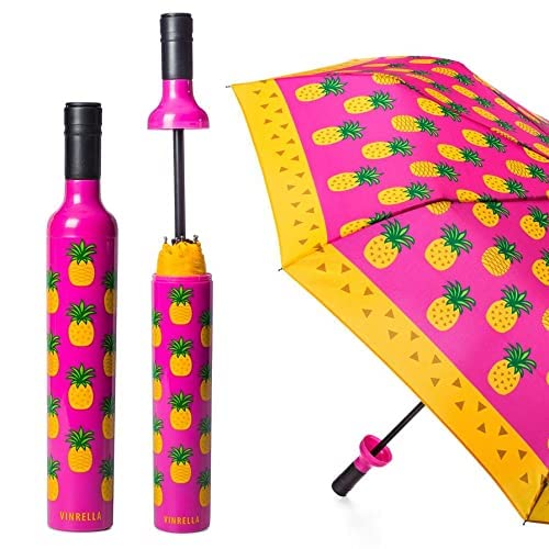 VINRELLA Wine Bottle Umbrella, Pineapple Punch, UV-Blocking, Waterproof, Portable, Lightweight, Fun Gift
