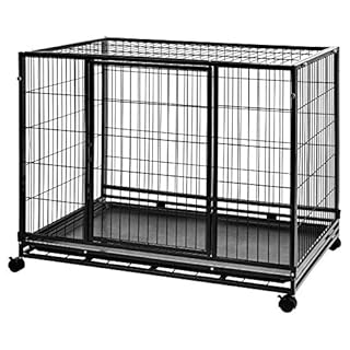 Amazon Basics Heavy Duty Stackable Pet Kennel on Wheels with Tray, 42-inch (B07TPPVYLQ)