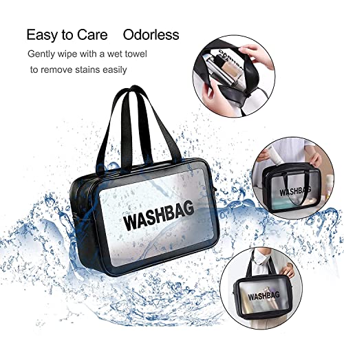 Image of KUKLAR Wash Bag Pouch for Travel Kit Toiletry Bag Cosmetic Bag Make Up Box for Brushes,Accessories with Handle,Large Capacity Translucent Waterproof Travel Storage Organizer Set of 1(Black)