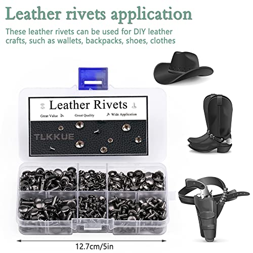 Tlkkue 240 Sets Rivets For Leather, Leather Rivets 3 Sizes Leather Double Cap Rivets For Diy Leather Craft, Bags/Clothes/Shoes/Belts Decoration Or Repair (Dark Grey) #TOP5