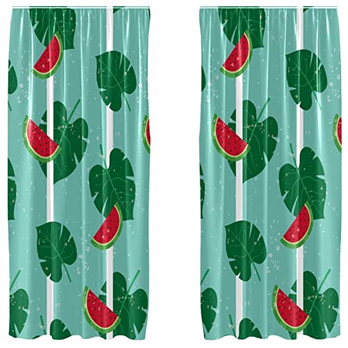 Cortinas opacas modernas de rayas azules de 55 x 84 pulgadas modelo Tropical Leaves Sandía 2