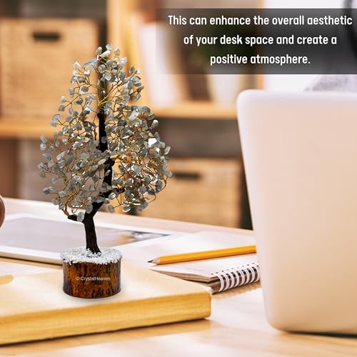 Image of Grey Moonstone Crystal Tree for Good Luck - Healing Crystals Money Tree for Wealth, Positive Energy at Home Office - Decorative Spiritual Gifts for Vastu, House Warming