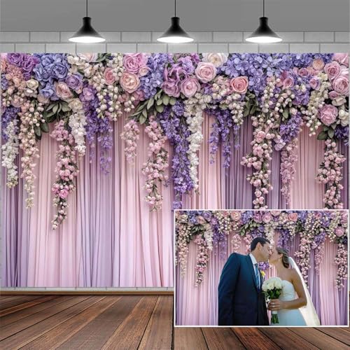 Fondo fotográfico floral lila 7x5ft para bodas miniatura 1