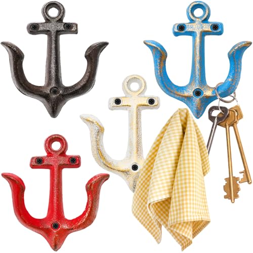 yarlung 4 Pack Vintage Nautical Anchor Design Wall Hooks, Shabby Chic Cast Iron Coat Hooks Rack, Decorative Wall Mount Rustic Metal Towel Hanger, 4 Colors yarlung 4 Pack Vintage Nautical Anchor Design Wall Hooks, Shabby Chic Cast Iron Coat Hooks Rack, Decorative Wall Mount Rustic Metal Towel Hanger, 4 Colors