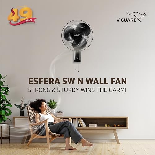 Image of V-Guard Esfera SW N 400 mm Wall Fan | High-Speed 1350 RPM Motor | 3 Speed Settings | Aerodynamic 3 Blades | Adjustable Tilt & Oscillation | Copper Winding & ABS Body | Black