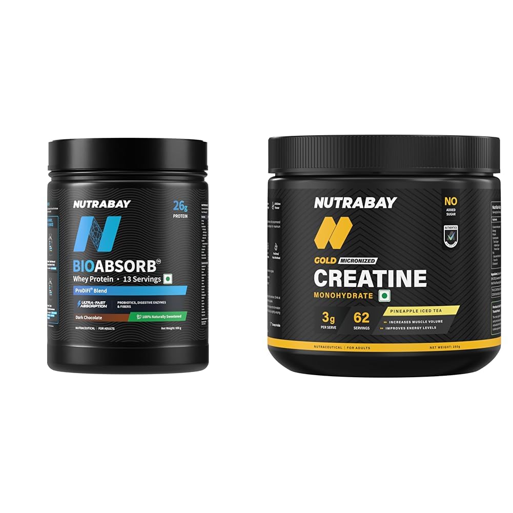 Nutrabay BioAbsorb™ Whey | ProDiFi™ for Ultra-Fast Absorption | 26g Protein | Dark Chocolate, 500g | Nutrabay Gold Micronised Creatine Monohydrate Powder 3000 mg Creatine per Serving, NABL Lab Tested-image-39