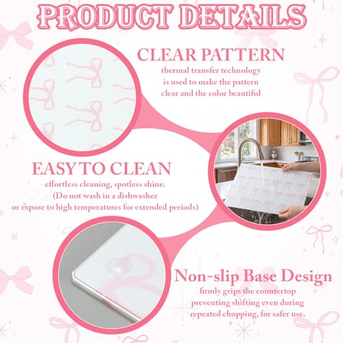 Tabla de cortar de vidrio Hushee con diseño lazo rosa miniatura 4