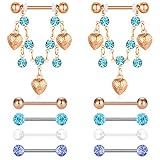 Bon prix, bonne qualité. D.Bella 5 Paires Anneau de Mamelon en Acier Inoxydable avec Chaine Piercing Téton Barbell Langue Anneaux Corps Piercing Bijoux 14G