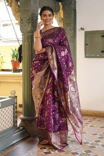 Image of Subham Women Saree Soft Silk Cotton Banarasi | Polished Professional Daily Wear Sari with Blouse fabric