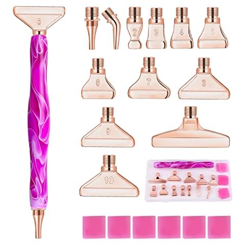 papasgix 20 Pcs Diamond Painting Pens Kits, Diamond Art Metal Drill Pen Tips with Multi Replacement Pen Heads, 5D Diamond Painting Accessories Tools for DIY Craft Crystal Drill Bead(Rose Red-Gold) Cover