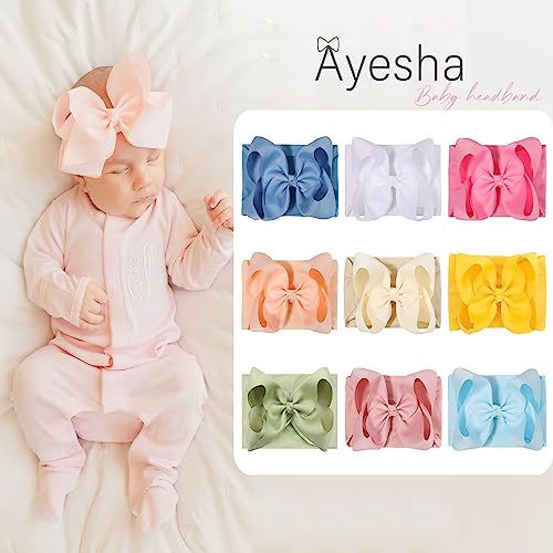 Ayesha Baby Headbands Baby Girl Hair Bows Headbands Soft Nylon Hairbands Hair Accessories For Newborn Toddlers Baby Girls Infant(9Pack) (Bright Color) #TOP2