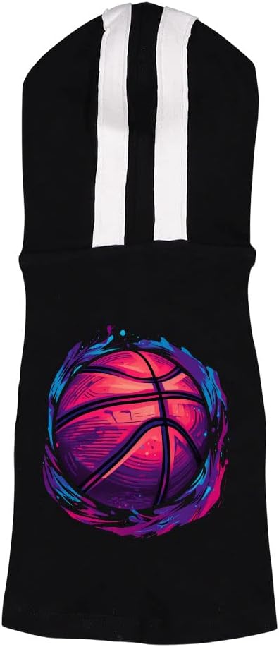 Basketball Themed Dog Shirt with Hoodie - Art Dog Hoodie - Unique Dog Clothing - Pink White, XL