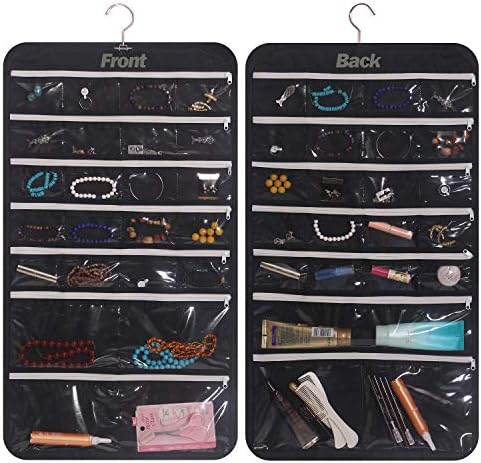 Hanging Jewelry Organizer 47 Pockets with Zipper for Earrings Necklace Bracelet Ring Accessory Display Storage Bag Travel Holder Box
