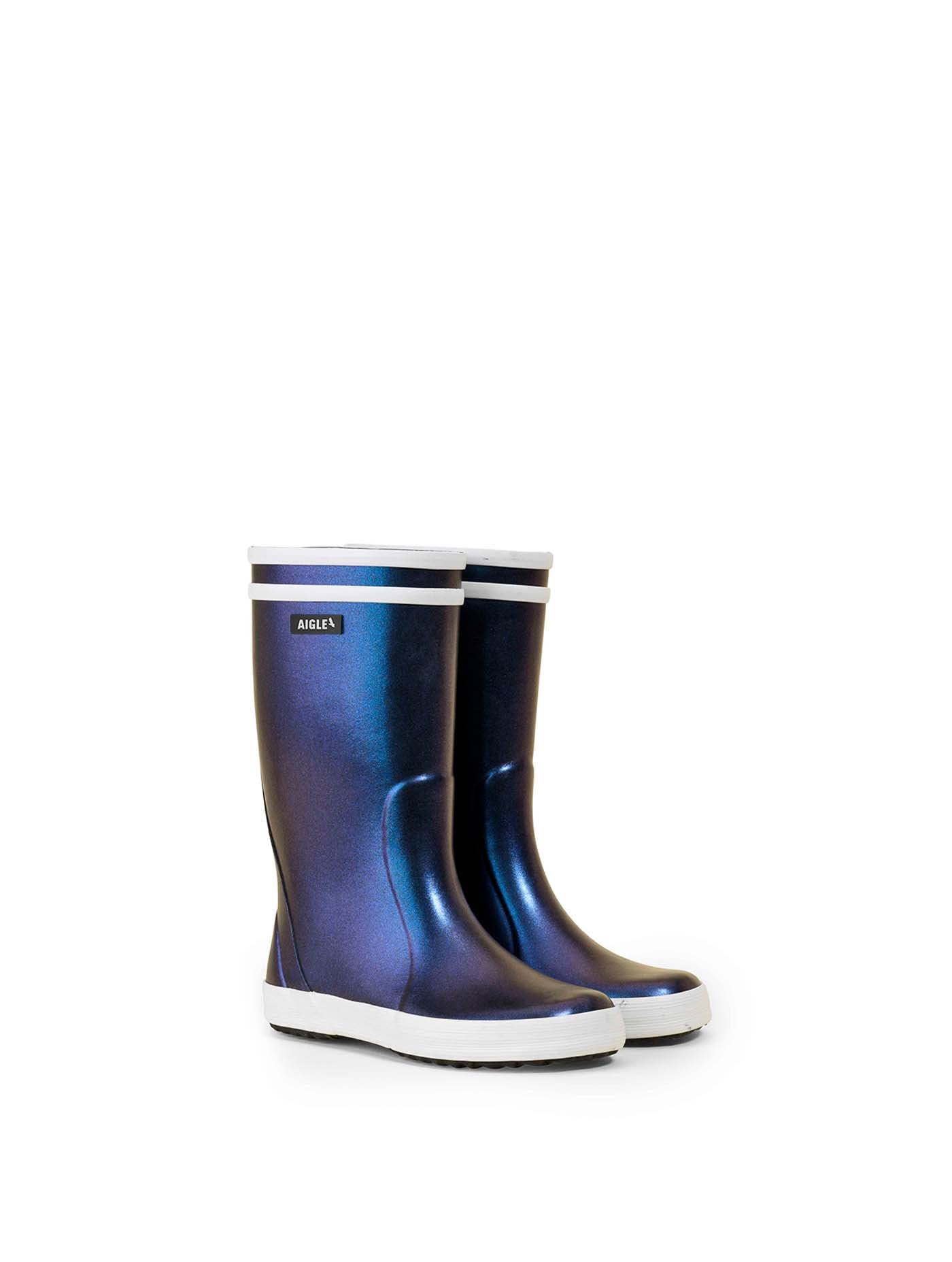 Aigle LOLLY IRRISE 2 Children's Waterproof Boots with an iridescent finish | Made of natural rubber with a double white stripe | Warm, quick-drying lining | Non-slip sole